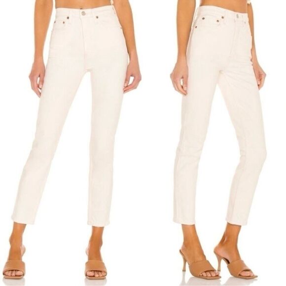 Re/Done 90’s High Rise Ankle Crop Jeans Vintage White Size 26 - Picture 1 of 14
